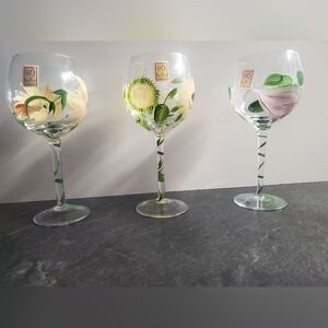 Vintage Royal Danube Hand-Painted Floral Wine Goblets – Set of 3